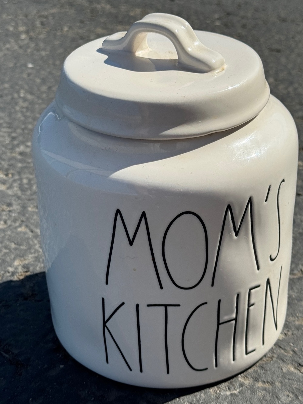 Mom's Kitchen White Ceramic Canister with Lid. Cookie Jar